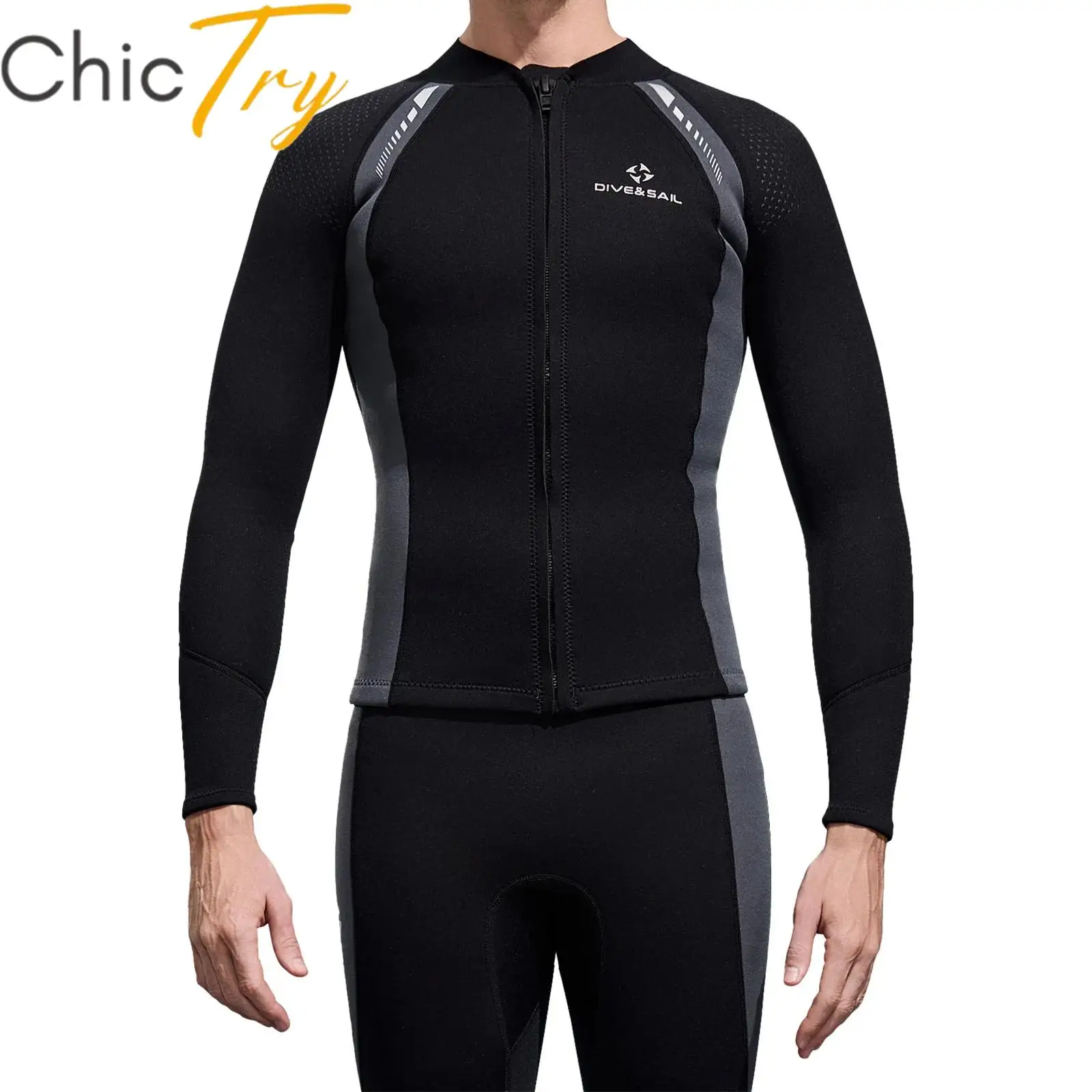 

Mens Rash Guard Tops 3mm Neoprene Wetsuit Swimwear Long Sleeve Front Zipper Swim Top Beach Snorkeling Surfing Diving Swimsuit