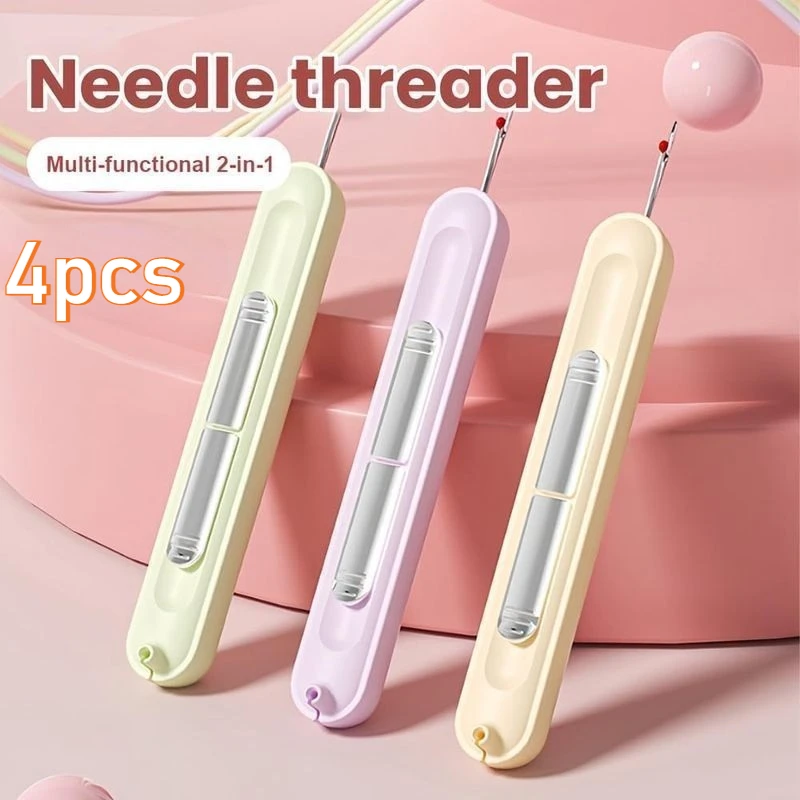 4pcs Multifunctional 2-in-1 Hand Sewing Needle Threader and Seam Ripper, Easy Threading