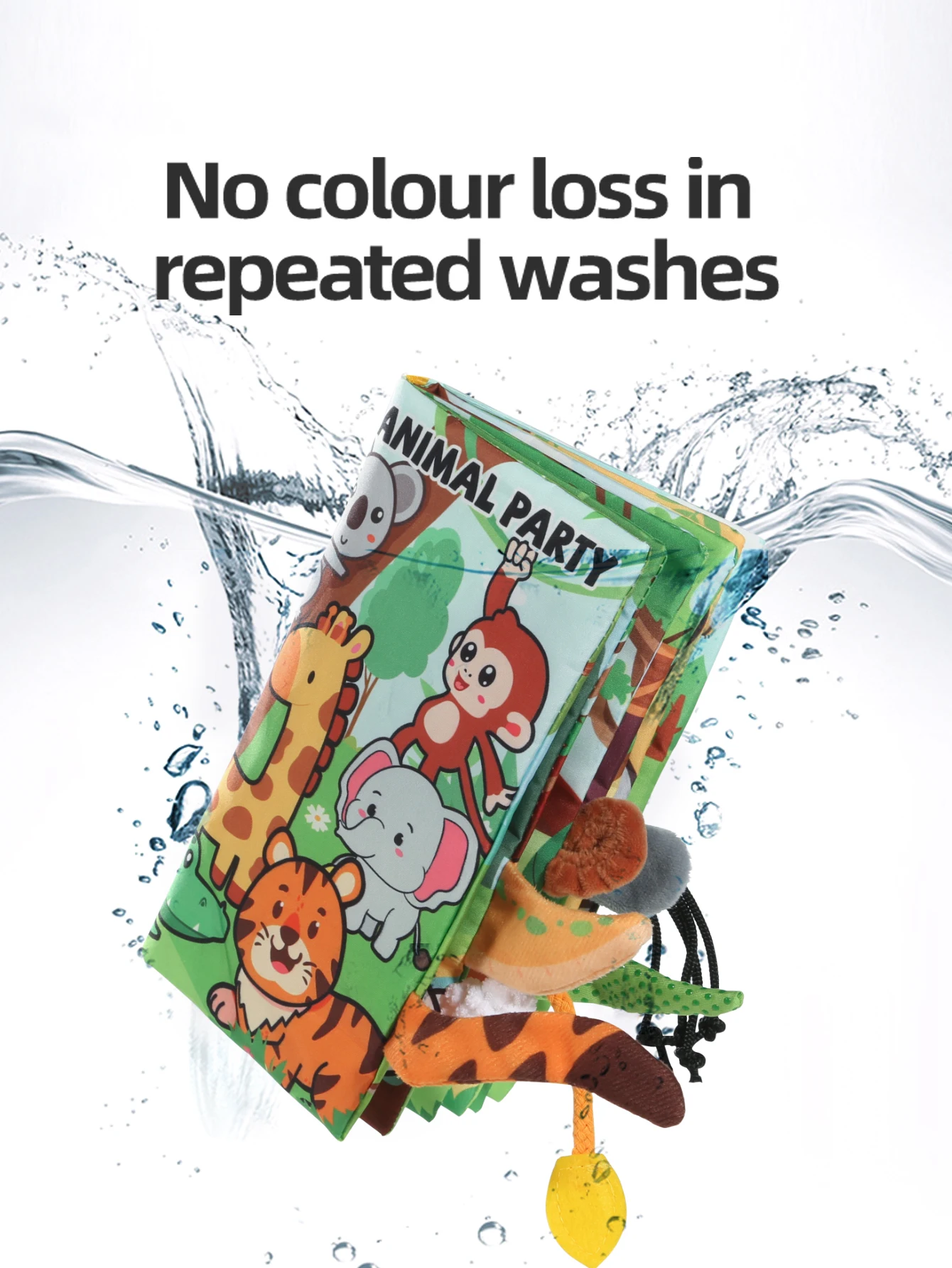 아기 동물 파티 천 책 6페이지 찢어지지 않는 촉각 꼬리 감각 부모-자녀 상호작용 초기 교육 장난감