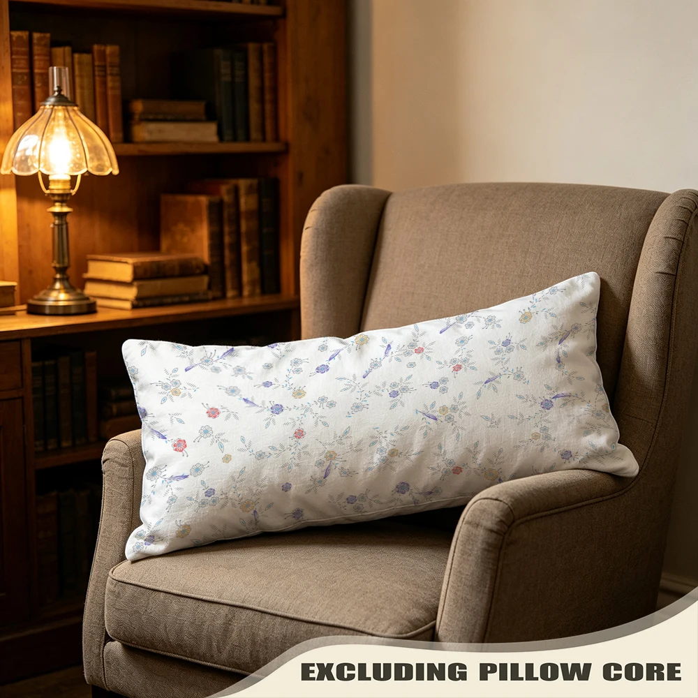 White Blue Sky Bloom Print Long Pillow Cover, Breathable Style, Studio Decorative, Polyester, Thank You Gift, Plush Feel