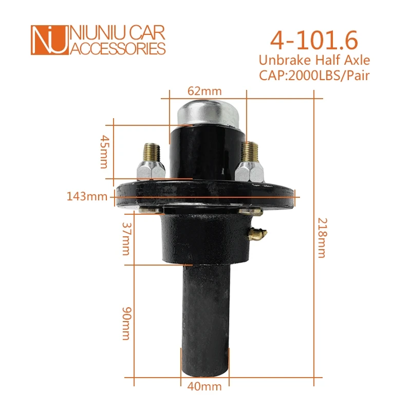 4-101.6 CAP 2000LBS Unbrake Trailer Half Axle Shaft Hubs Price For Pair RV Parts Camper Accessories Caravan Components