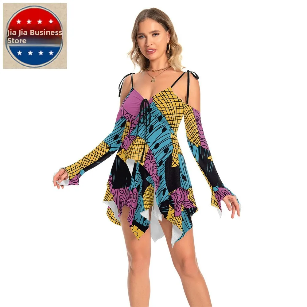 Sexy Long Sve Cross-Border Dr Street Sle Print Midi Skirt Bell Sve Autumn Winter Cisas Night Costume Play Dr