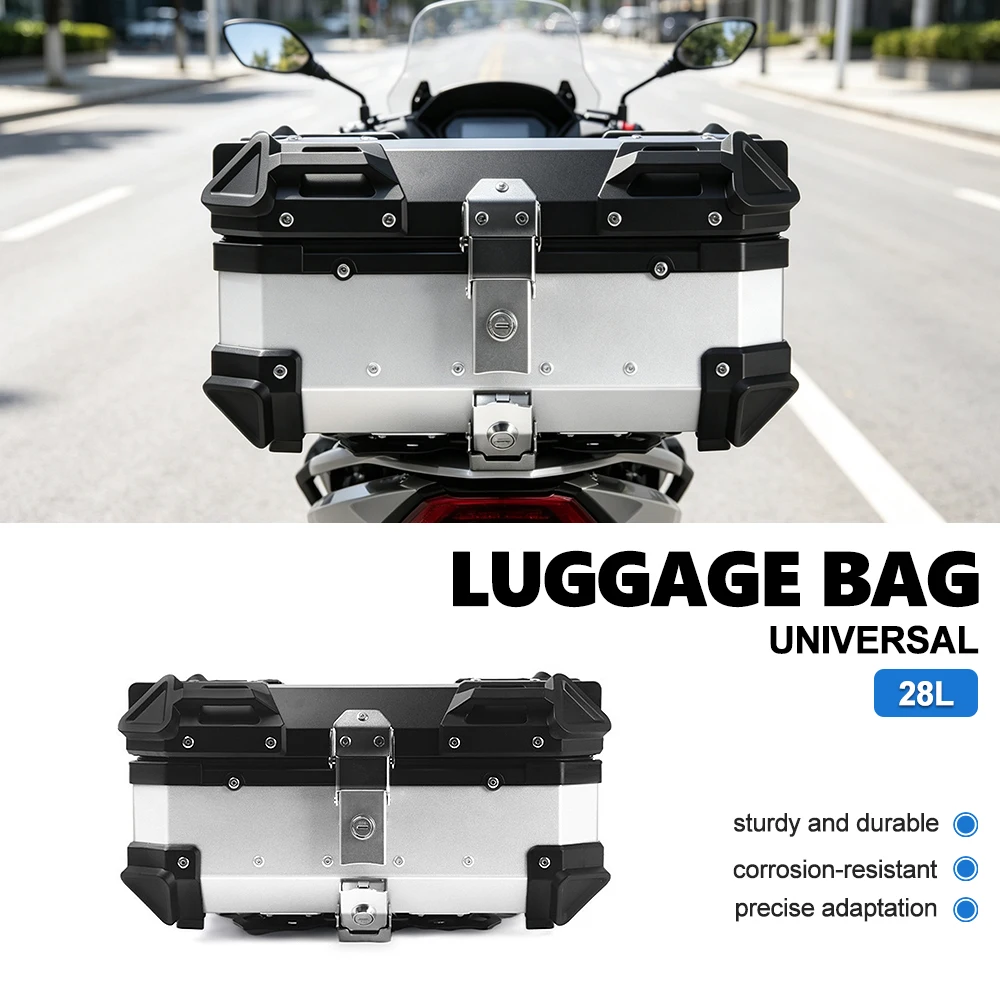 Universal Motorcycle Aluminum Texture Top Case Reinforced Corner Drop‑Resistant Luggage Box For Scooter Street Bike Mod Parts
