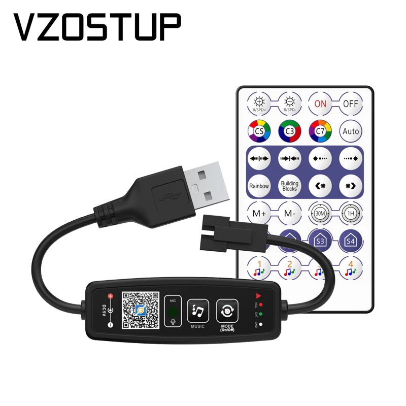 Ws2811 ws2812b bluetooth led pixels controlador de tira para luzes de fita colorida sonho bt app controle música 28 teclas controle remoto