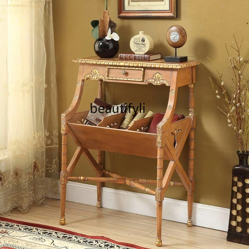 European-Style Solid Wood Carving Gilding Floor Book Shelf Living Room Decorative Shelf