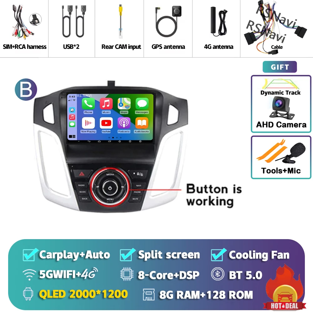 Android 15 Carplay Auto Autoradio Multimedia Speler voor Ford Focus 3 2011-2019 Autoradio Wifi+4G DSP GPS Stereo 2din Head Unit
