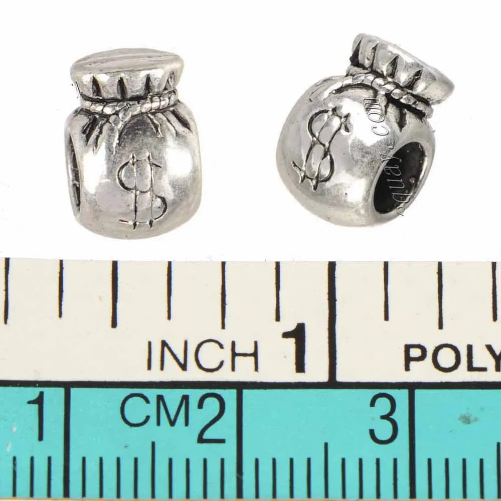 

30 шт. круглых металлических бусин с большим отверстием для рукоделия, аксессуары для сумок, серебряные бусины для браслетов, материалы для изготовления украшений оптом