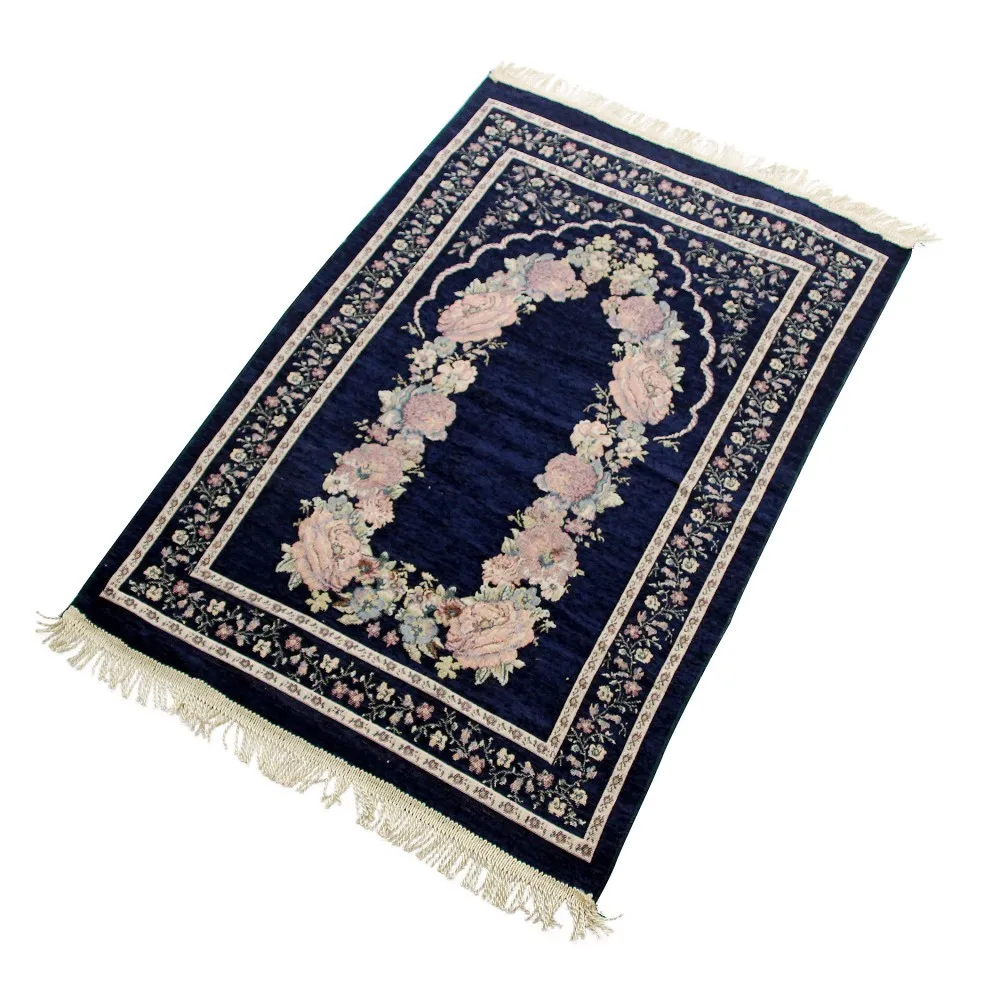 70*110Cm Muslim Islamic Prayer Rug Carpet Mat Kneeling Poly Mat with Vintage Pattern Tassel Eid Rugs Home Living Room Decor