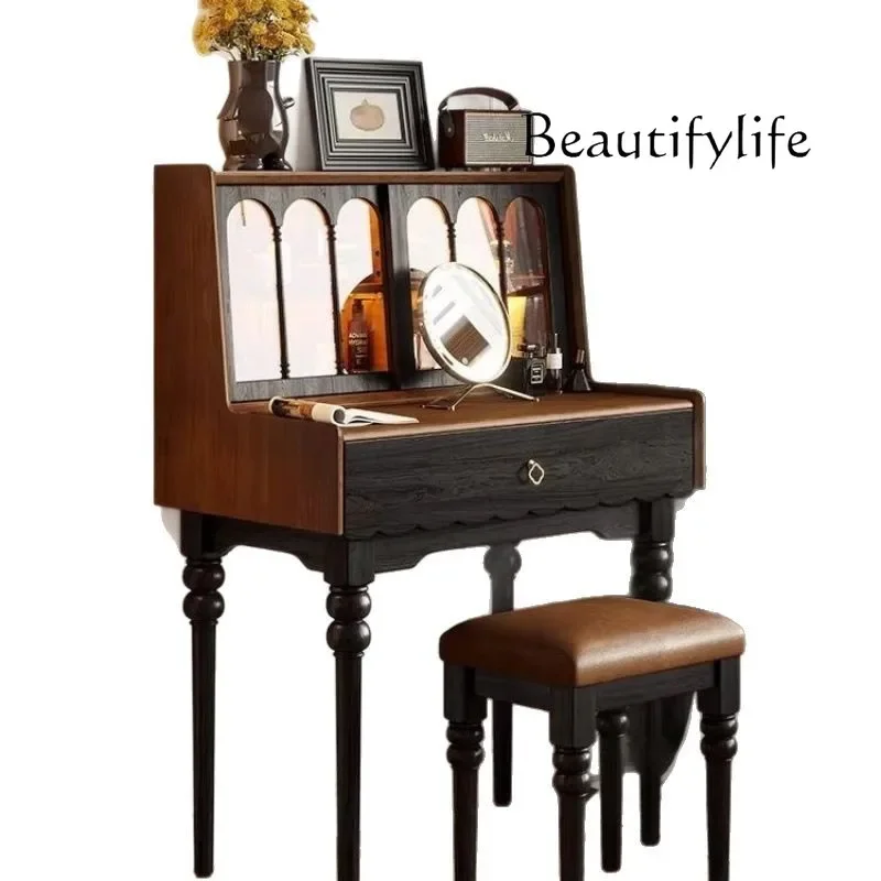 

French retro solid wood dresser master bedroom American storage makeup table bedroom storage integrated makeup table
