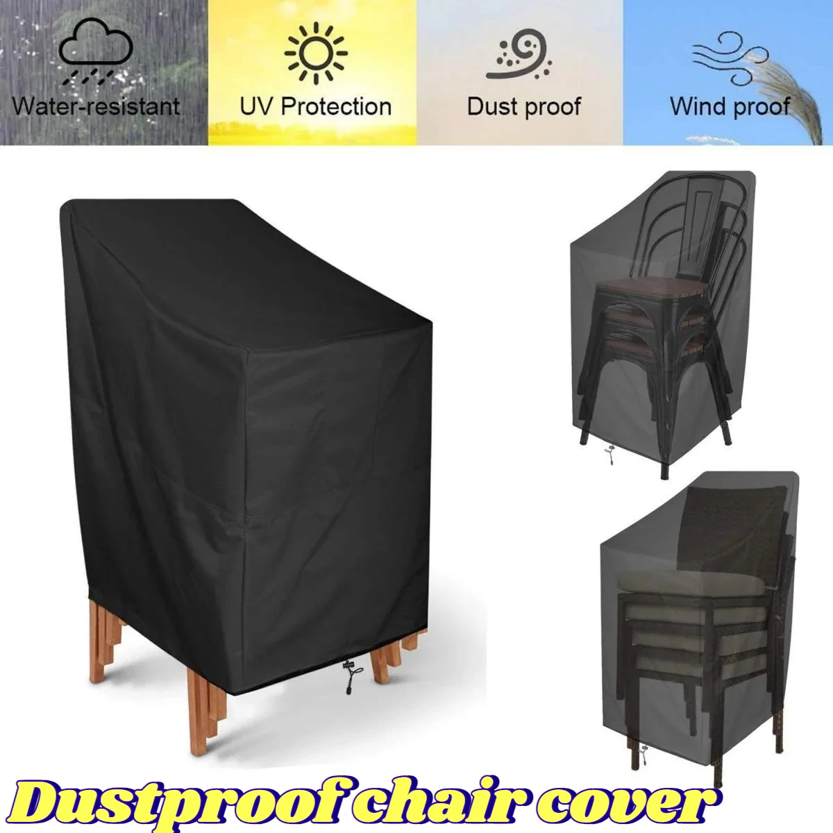 

Stacking Outdoor Chair Cover Waterproof Patio Furniture Covers Stacked Chairs 210D Outdoor for All Weather Protection