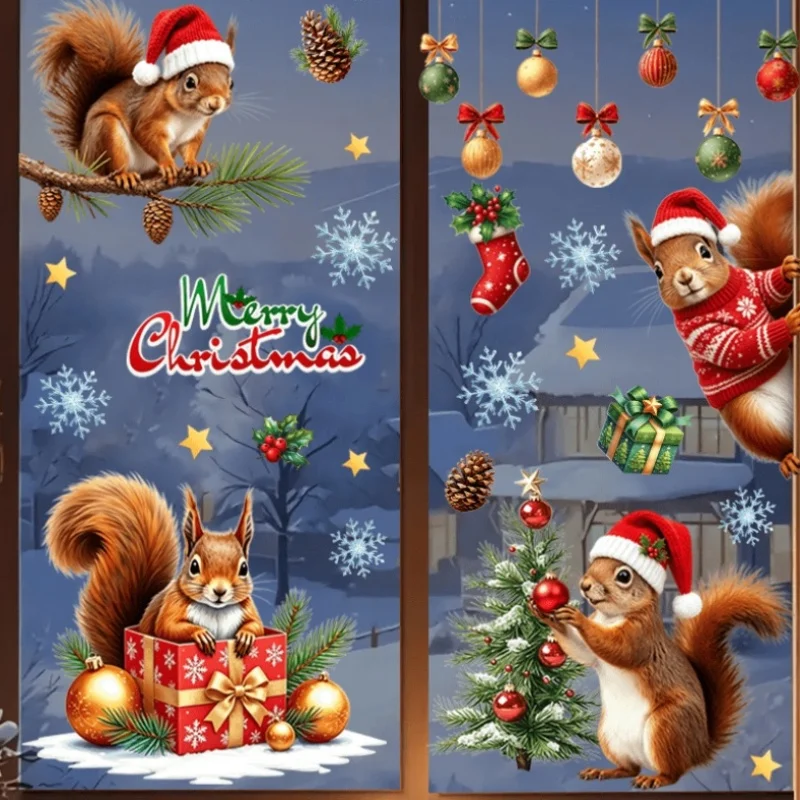 3pcs Christmas Window Sticker,suitable for cabinet,glass doors,windows and wall decor,holiday decoration,freely DIY combinable