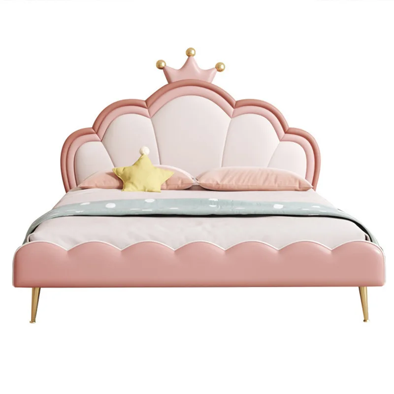 Nordic simple bed small apartment bedroom pink crown soft bed dream castle girl single bed