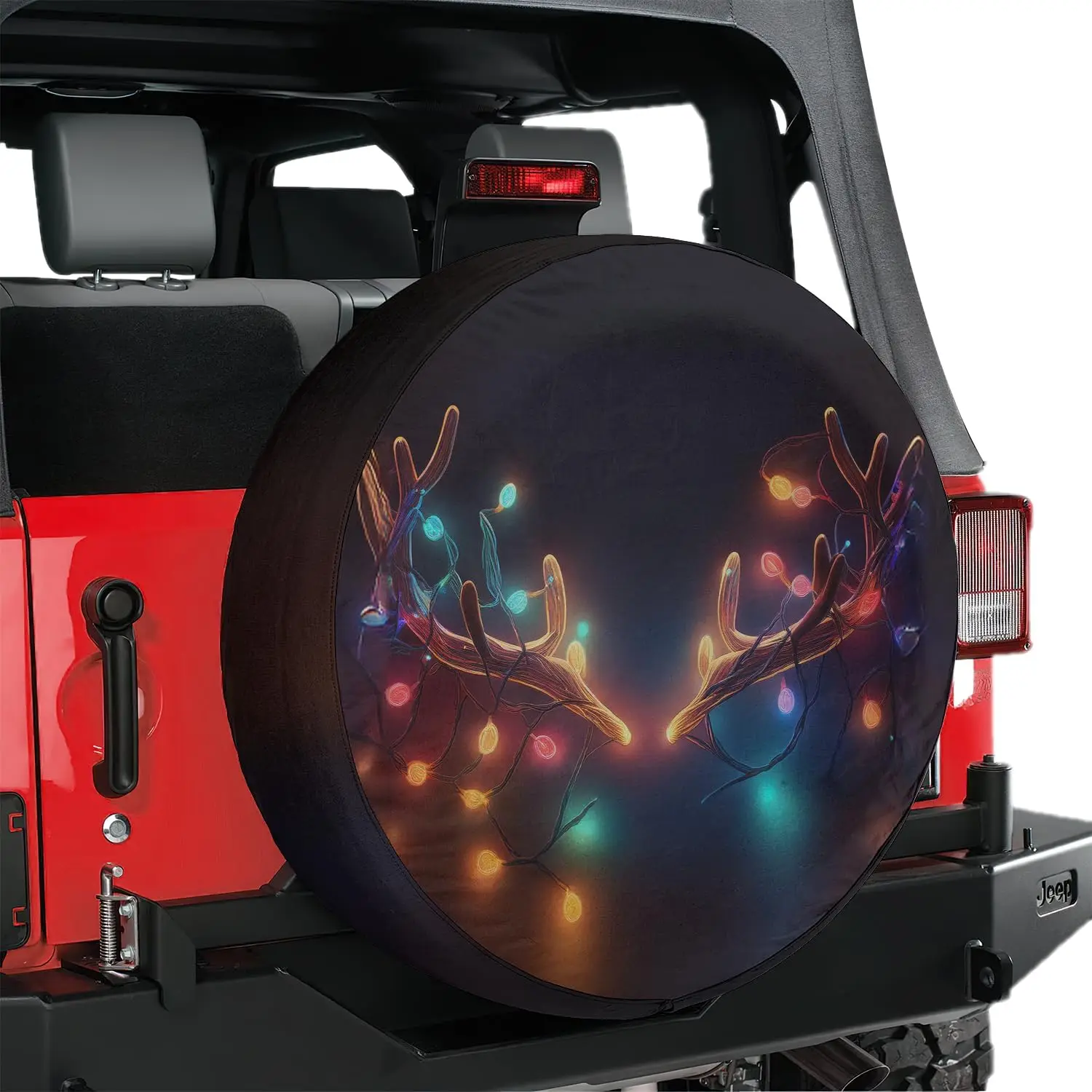 Reindeer Christmas Light Spare Tire Cover with Or Without Backup Camera Hole, Spare Tire Cover Reindeer Print Multisize