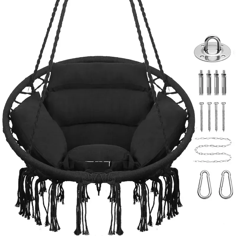 

Cozy Hammock Chair with Cushion - Hanging Rope Swing for Balcony/Garden, Adults Relaxation, Breathable Fabric Lounger