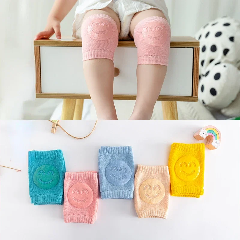 Newborn Autumn Terry Baby Socks Elbow Pads Toddler Crawling Knee Pads Baby Children Knee Smiling Face Knee Pads