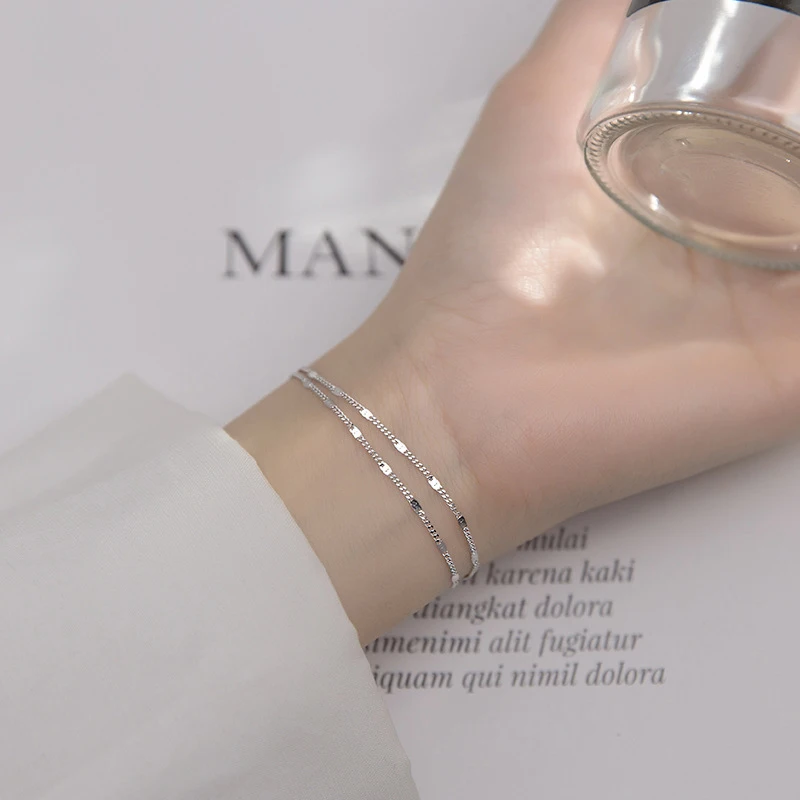 Modian Hot Sale 925 Sterling Silver Double Layers Trendy Sparkling Bracelet Women Adjustable Link Chain Bracelet Fine Jewelry