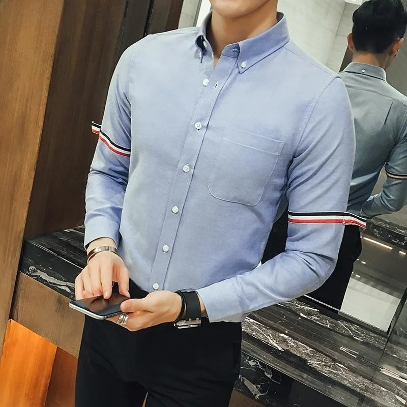 

Long Sve Men's irt Slim Fit Busin Casual Ox Cloth Faionable Korean Sle Spring Autumn Wear for Young Men