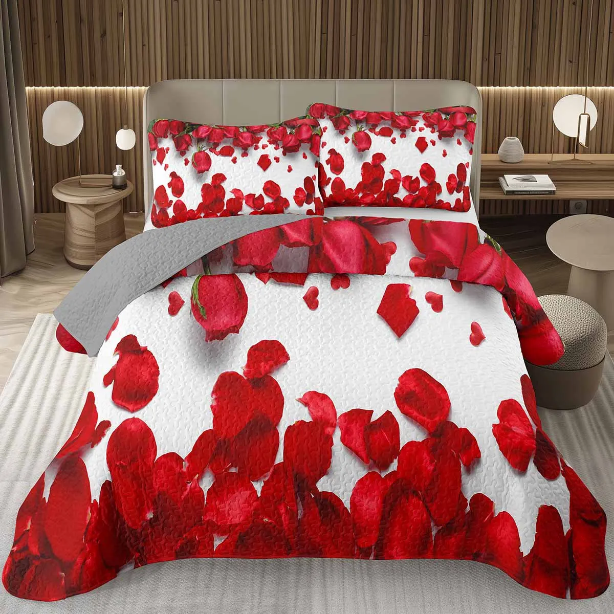 

Romantic Rose Bedspread Queen/King/Twin Botanical Floral Coverlet Valentine's Day Quilted Bedding Set for Girls Women Room Decor