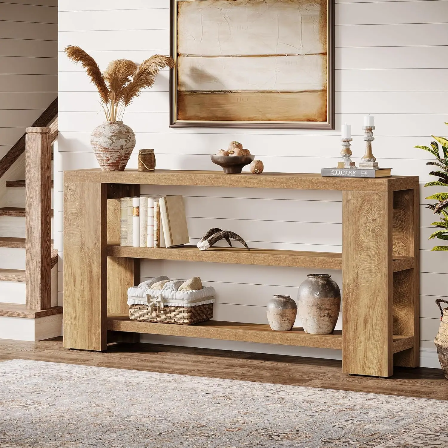 70.9-Inch Extra Long Console Table, Narrow 3-Tier Farmhouse Entry Table for Living Room