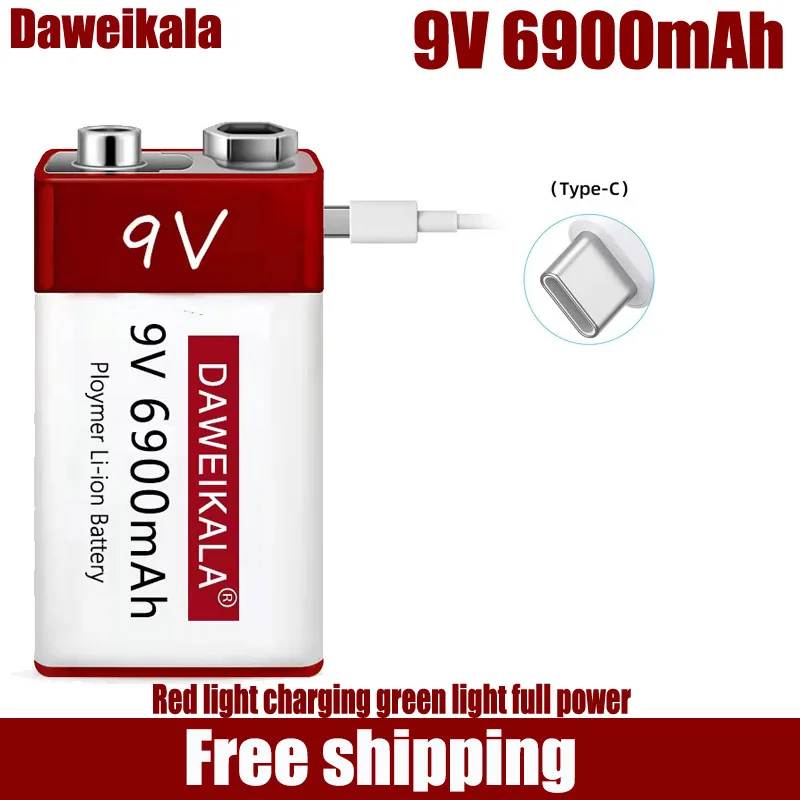 100% New 9V USB rechargeable Li-Ion battery 9V 6900mAh is suitable for camera and other series of electronic products