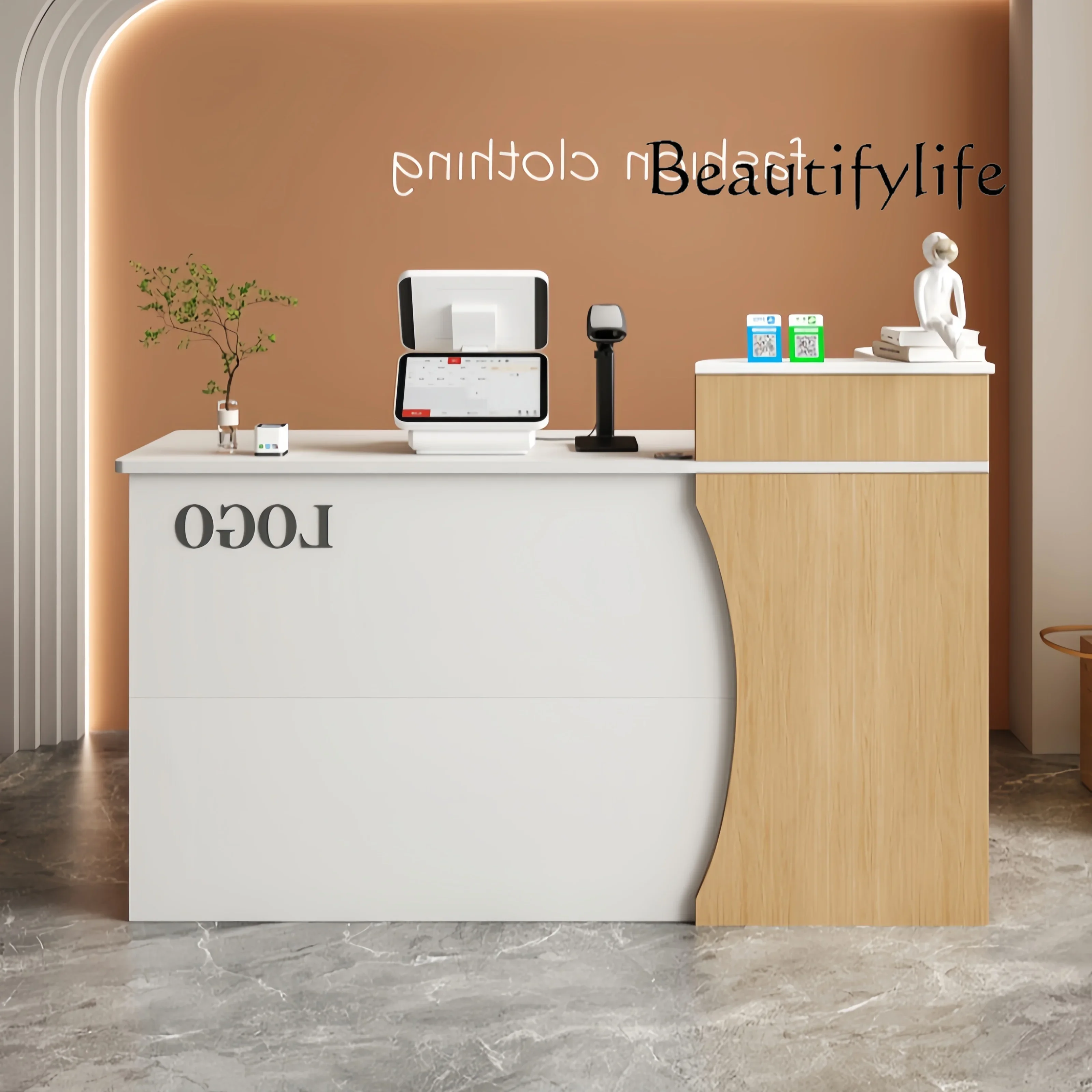 Simple modern checkout page store small bar table clothing store beauty salon reception desk