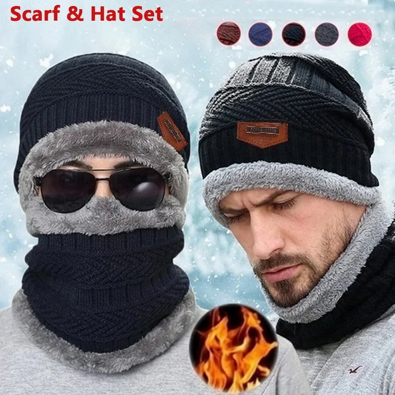 

3pcs/Set Winter Warm Velvet Hat Scarf Gloves Set For Men Women Outdoor Riding Hat Beanies Neck Protection Scarf Cap