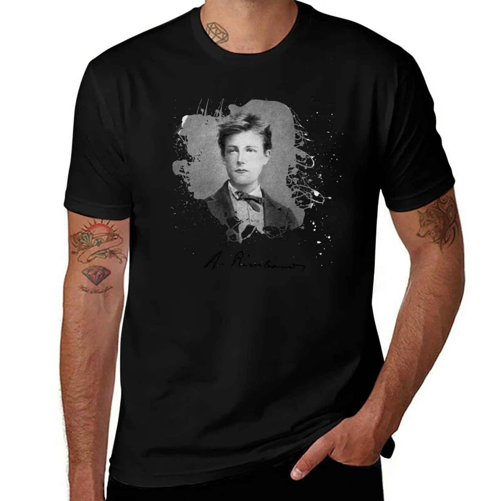 

Arthur Rimbaud, Ink effect T-Shirt Plus Size Summer Casual T-Shirt