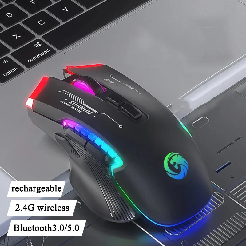 2.4G Wireless Computer Mouse For Laptop PC Bluetooth RGB Rechargeable Wireless Mouses Mice LED Backlit Ergonomic Gaming Mouse