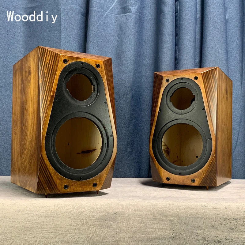 Wooddiy Customize 8 Inch One Pair Empty Speaker Birch Plywood Cabinet Two Way Wood Bookshelf Bevel Acoustic Veneer