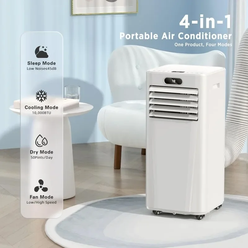 Portable Air Conditioners Cool Up to 450 Sq.Ft, 4 Modes, with Remote Control/2 LED Display/24Hrs Timer