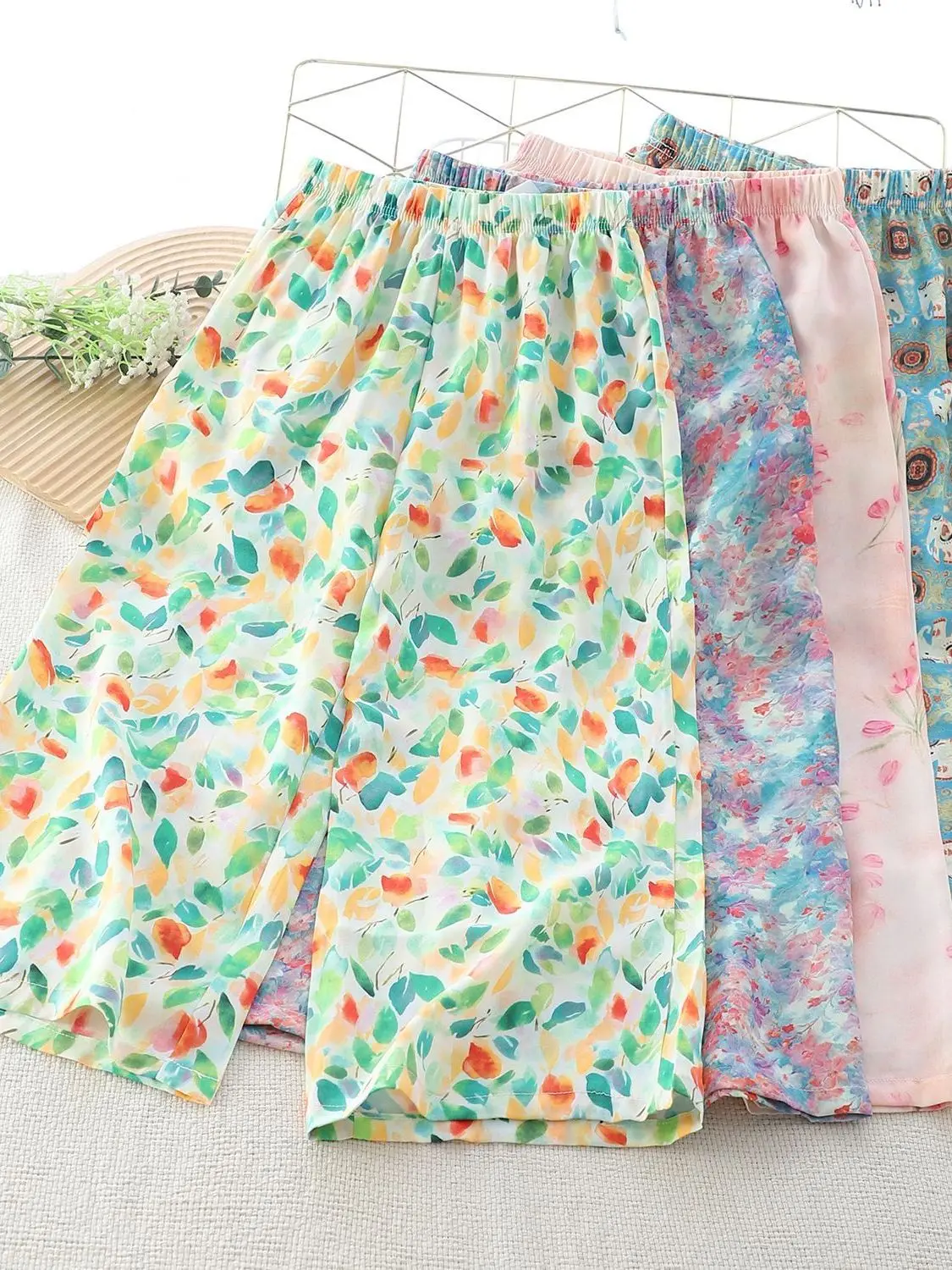 Mosquito-Resistant Silk Cotton Pants Summer Thin Print Loose Long Pants for Boys And Girls Baby Lantern Pants Cuffed Trousers