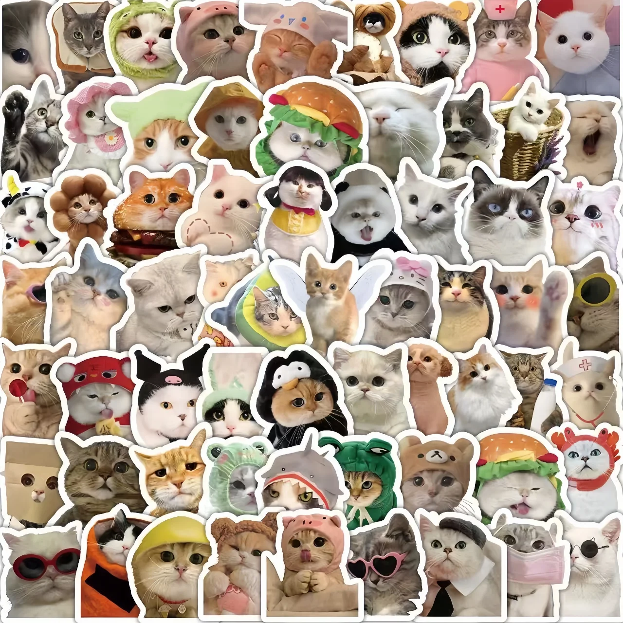 20/500 Pcs Food Cat Meme Stickers Set Cute Cat Expressions DIY Notebook Decorations Fun Cat Memes for Journaling And Planners