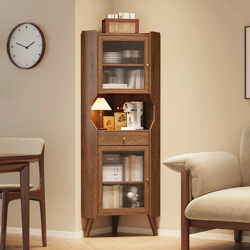 Corner solid wood triangle cabinet rack home living room dining side cabinet against the wall corner study