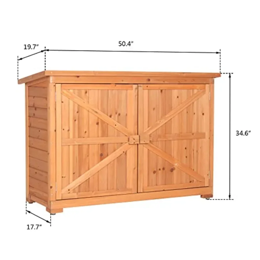 Outdoor Wooden Storage Shed: Durable Pine Construction, Natural Wood Color, Weather-Resistant Design for Garden and Backyard Us