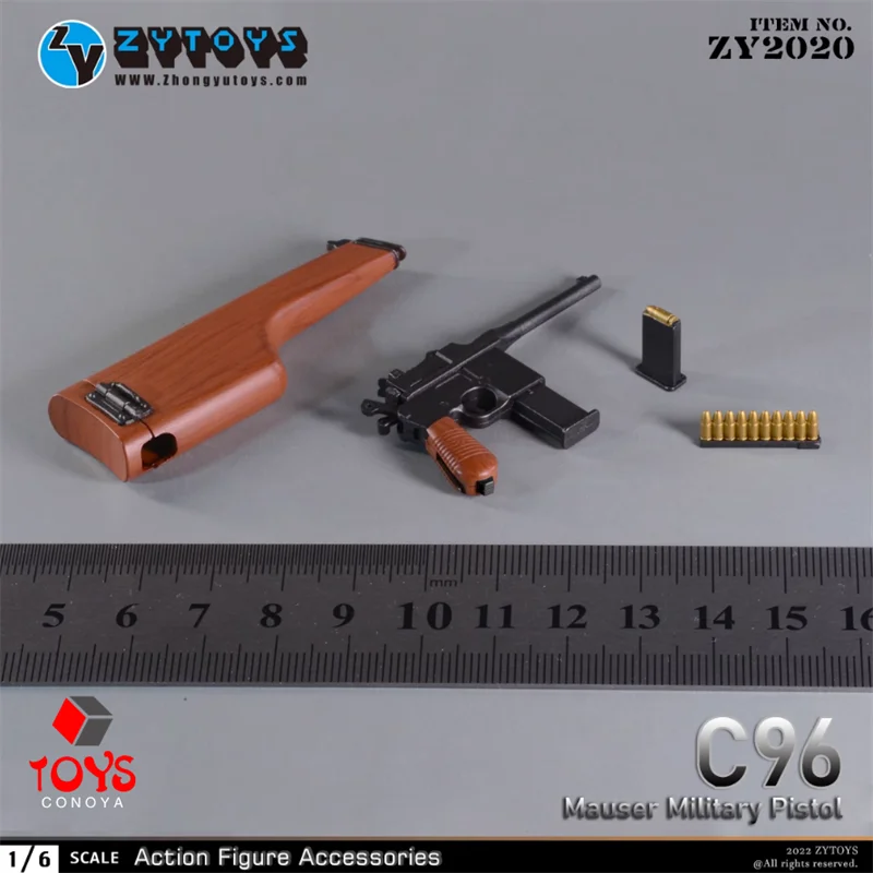 ZYTOYS ZY2020 1/6 Scale C96 Mauser Military Pistol Holster Model Weapon Scene Accessories Fit 12'' Soldier Action Figure Body