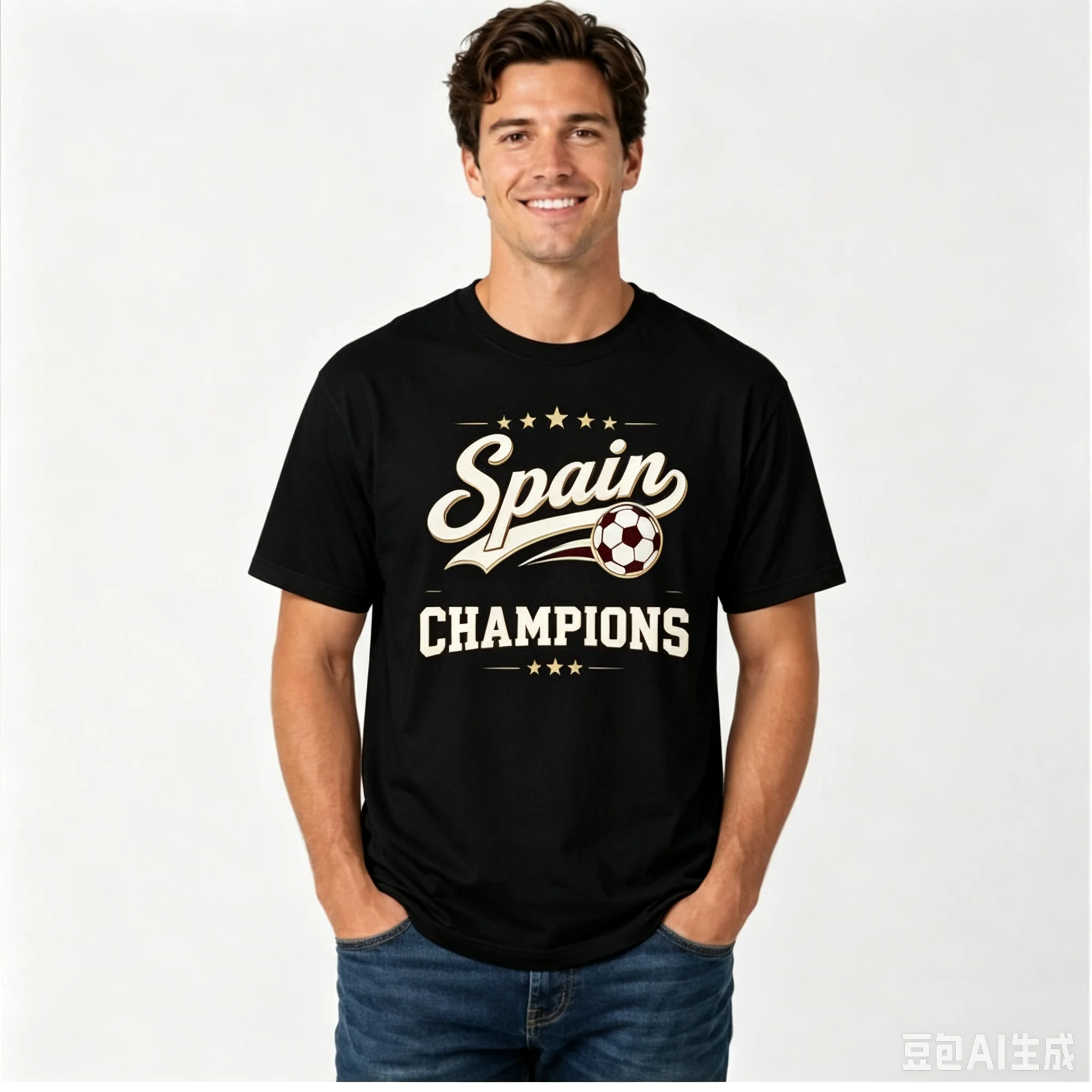 T-shirt graphique 2026 Espagne Champions, imprimé ballon de foot et étoiles, manches courtes, coton, été, pour fans de football, unisexe, streetwear