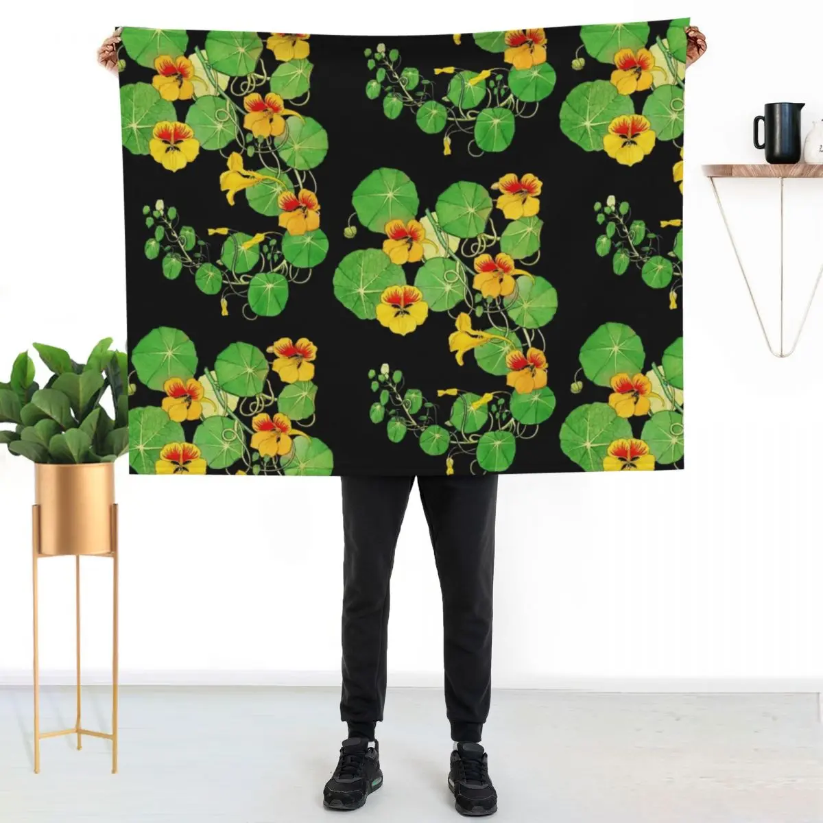 Yellow Nasturtium Flower Botanical Illustration (1896) Throw Blanket Sofas Polar Luxury St Kid'S Blankets