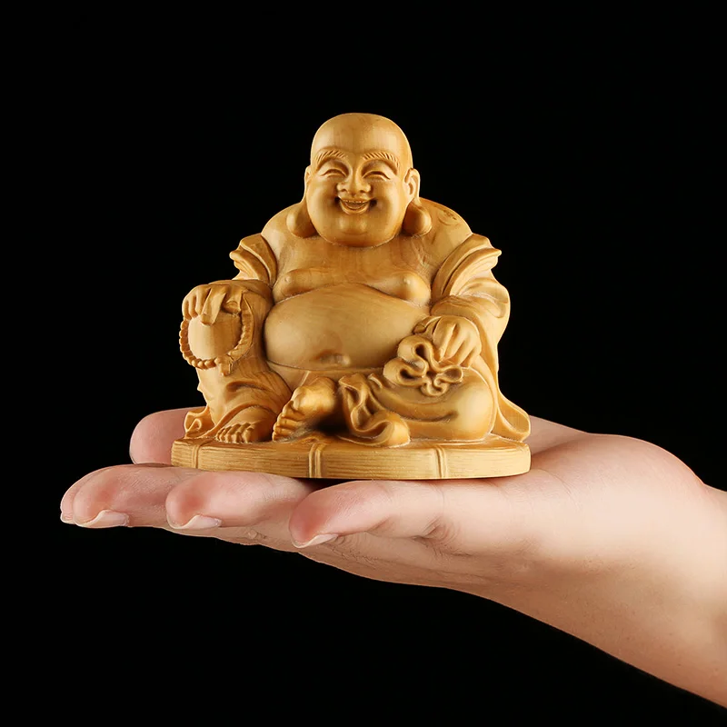 Boxwood Real Wood 8cm Chinese traditional mythological craft carving Home Decor furniture jewelry Maitreya Buddha