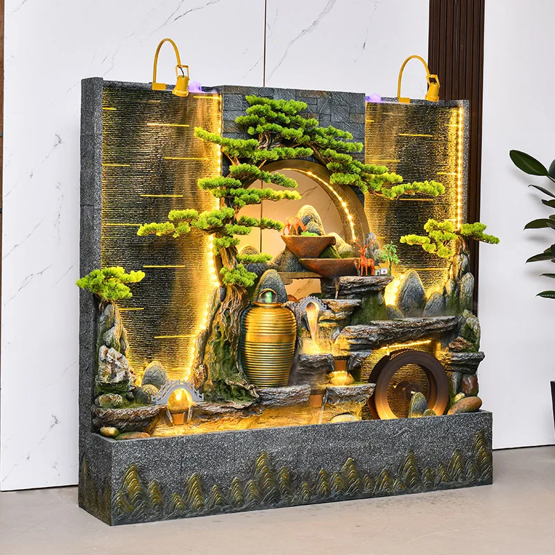 Wohnzimmer Wasservorhang Wand Wasser Wandschirm großer Boden Ornament Steingarten