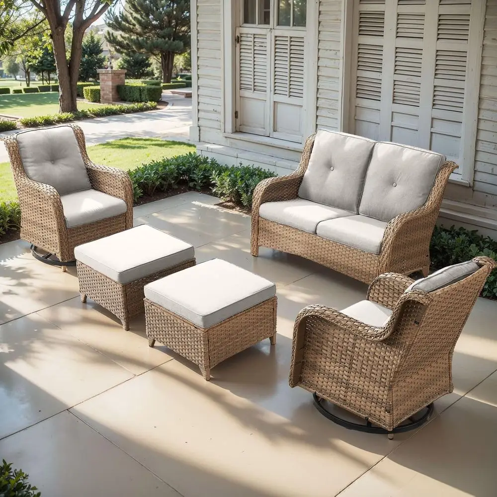 

Wicker Patio Furniture Set 5 Piece Rattan Patio Conversation Set with 2 Rocking Swivel Chairs,2 Ottomans and 1 Loveseat for Por
