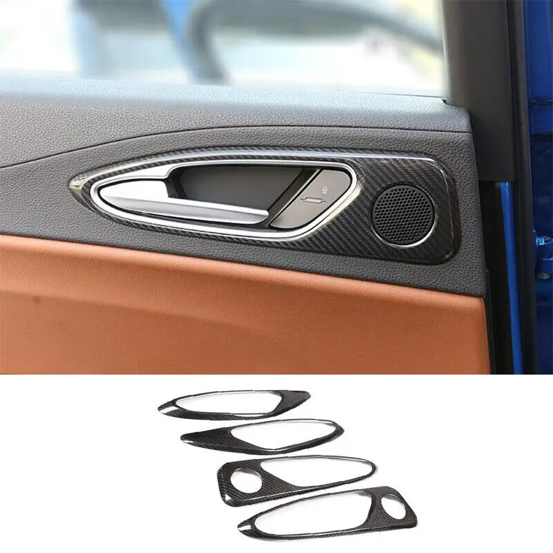 Real Dry Carbon Fiber Car Interior Door Handle Cover Frame Trim Fit For Alfa Romeo Giulia 2017-2021