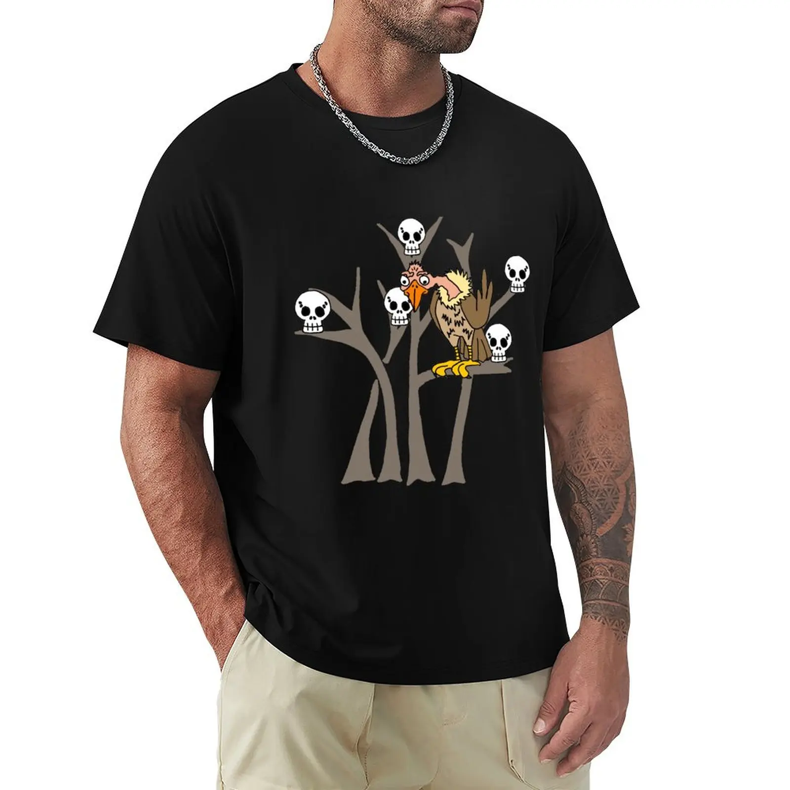 Funny Buzzard in Tree with Skulls T-Shirt Casual Light Summer Short Sleeve Top