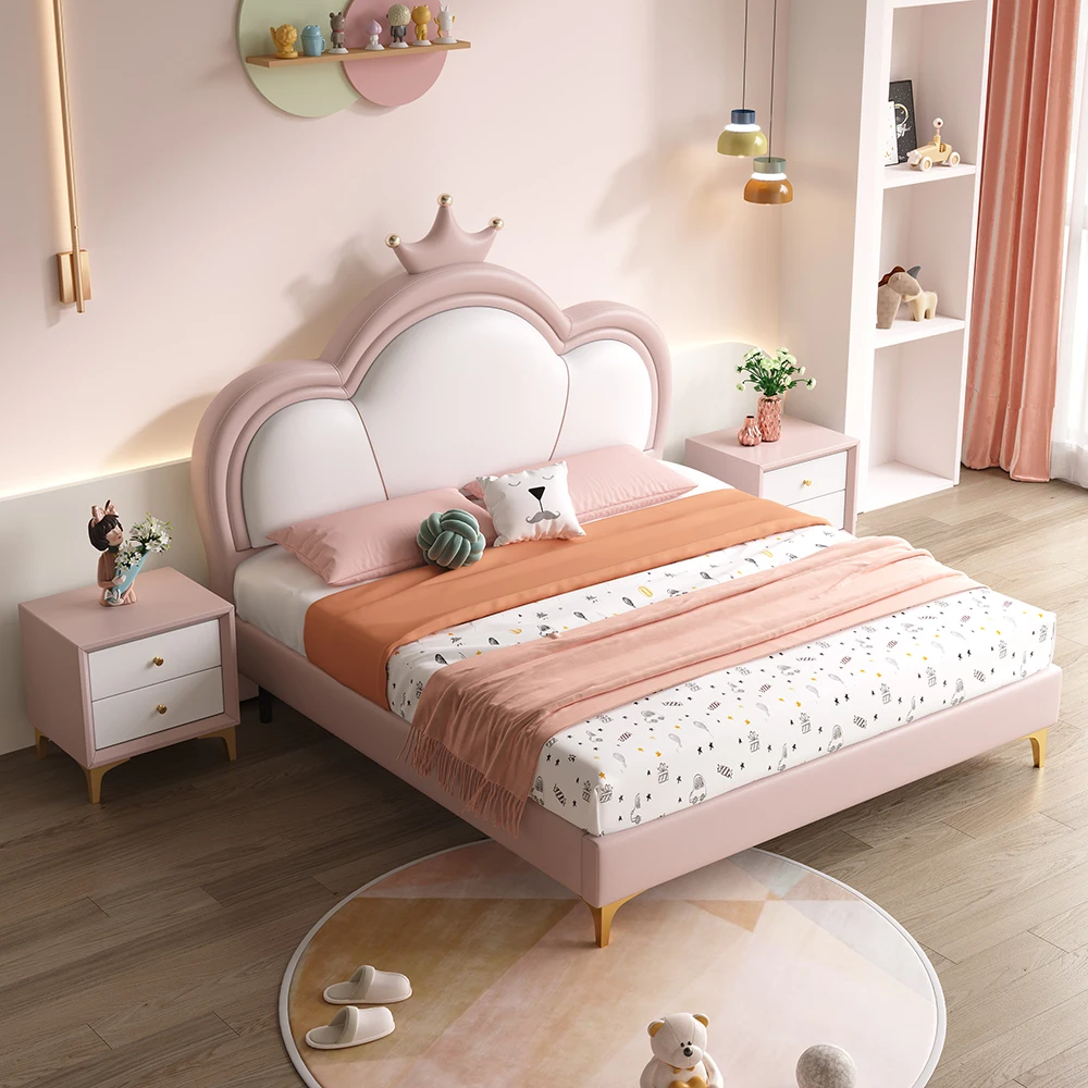

Girls Bedroom Princess Bed Children's Room Pink 1.5m Solid Wood Storage Bed Small Unit Size 1.2m Single Children's Bed