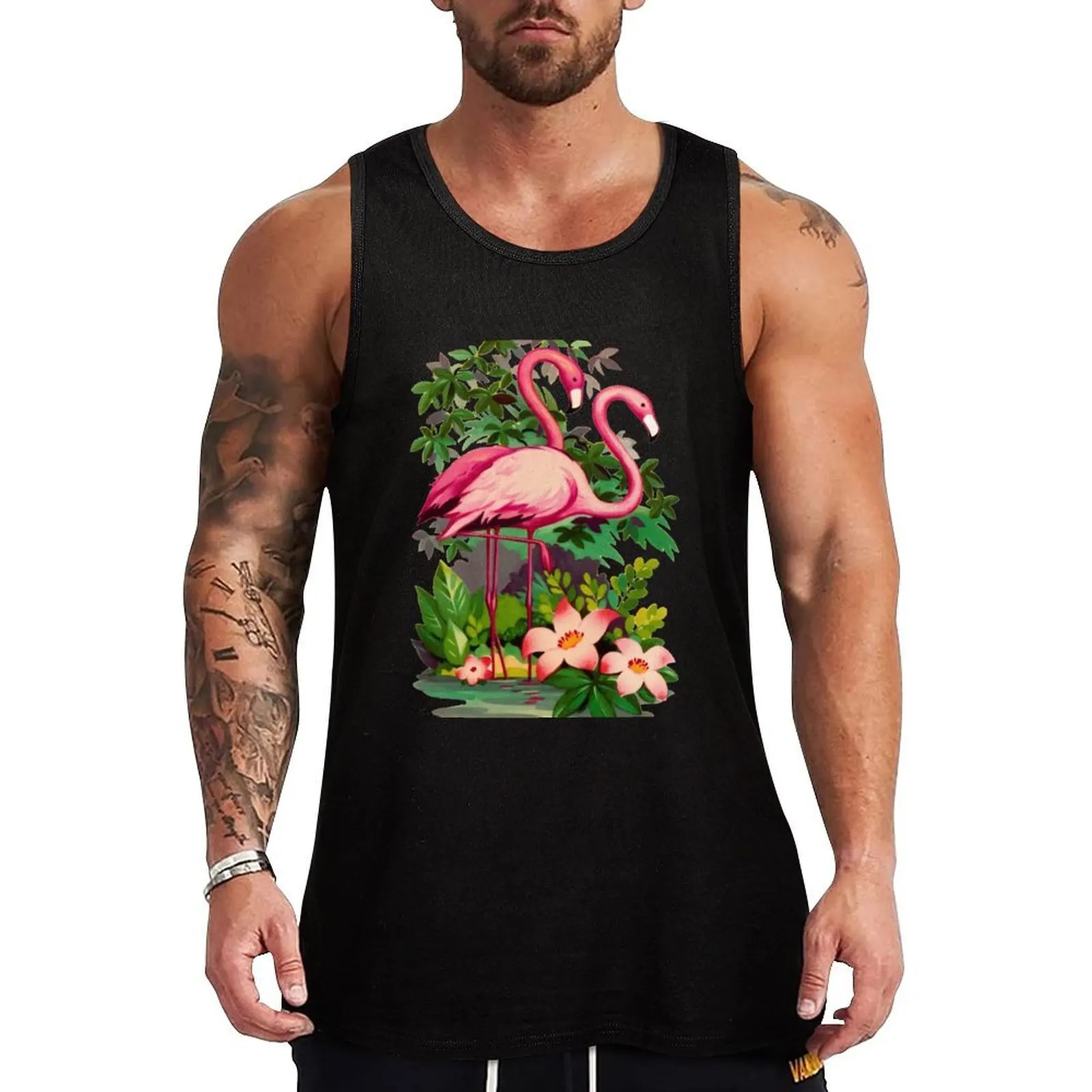 Retro Pink Flamingos Tank Top Athletic Workout Tank Top Moisture Wicking Lightweight