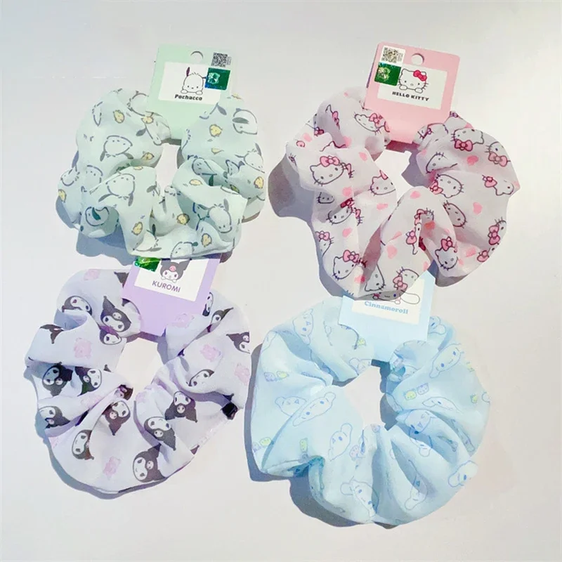 سانريو الدانتيل Scrunchies مرحبا كيتي كورومي سينامورول مرونة إكسسوارات الشعر شخصيات كرتونية طباعة رئيس حبل مرحبا كيتي أغطية الرأس