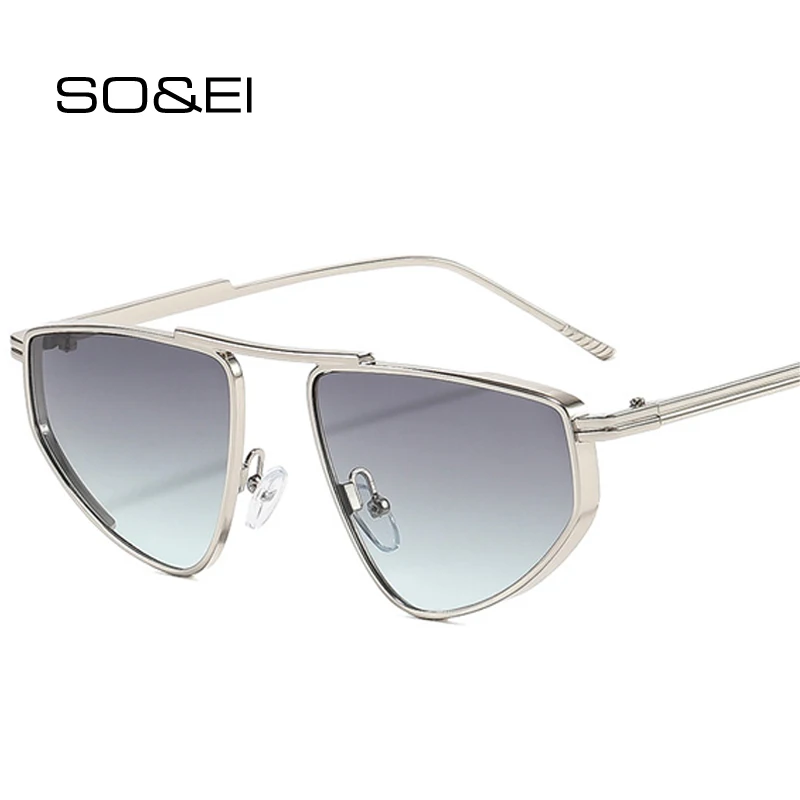 SO&EI Neue Polygon-Metall-Katzenaugen-Sonnenbrille für Damen, modische Farbverlaufsbrille, UV400