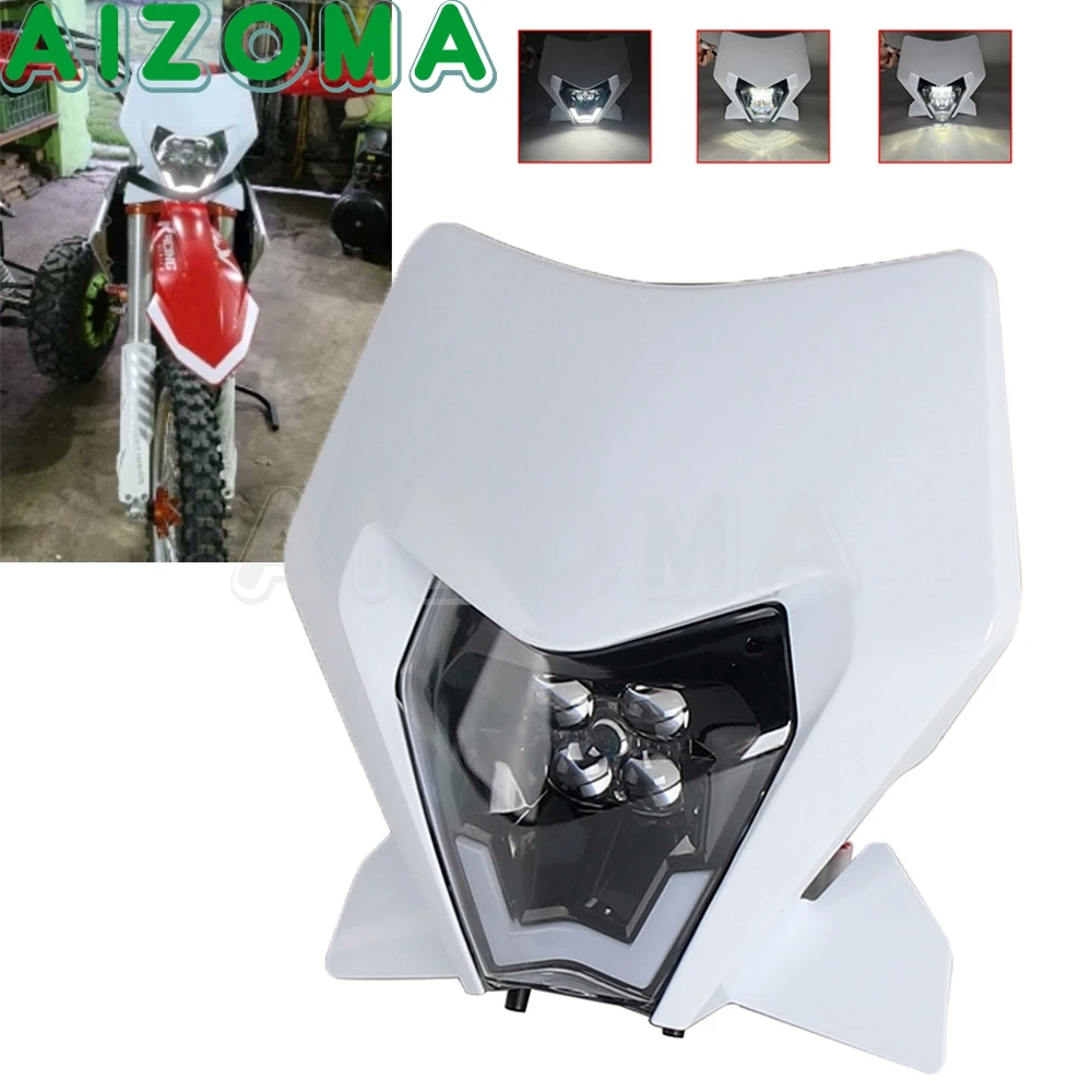 Supermoto LED Headlight Plate For EXC SX XC 250 300 450 Pit Bike High Low Beam Headlamp Front Daytime Running Light DRL 2024-25