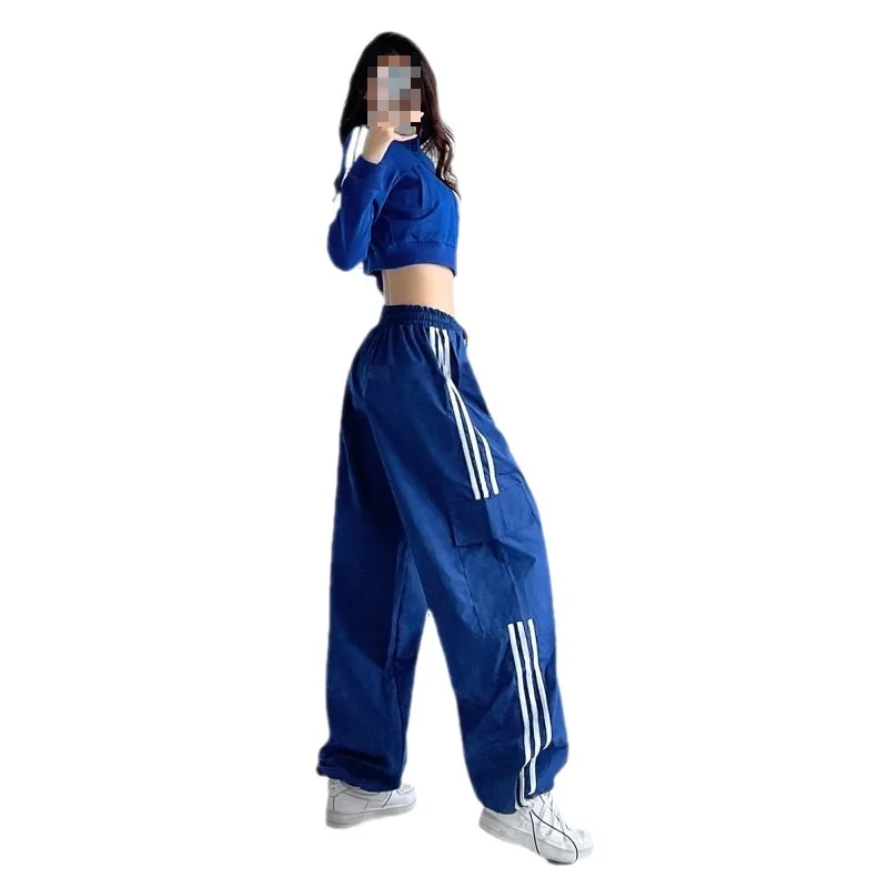 Overalls for women casual loose trendy dance hip-hop floor length three-bar sports high-waist slim straight wide-leg sweatpants image 5
