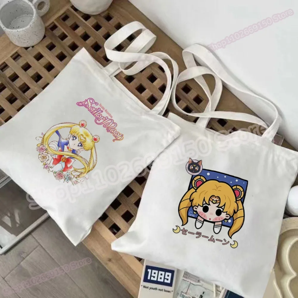 Sailor Moon Woman Anime Printed Canvas Bag Girls Cartoon Cute Handbag Kids Fashion Casual Shoulder Bags Kawaii Accessories Gifts