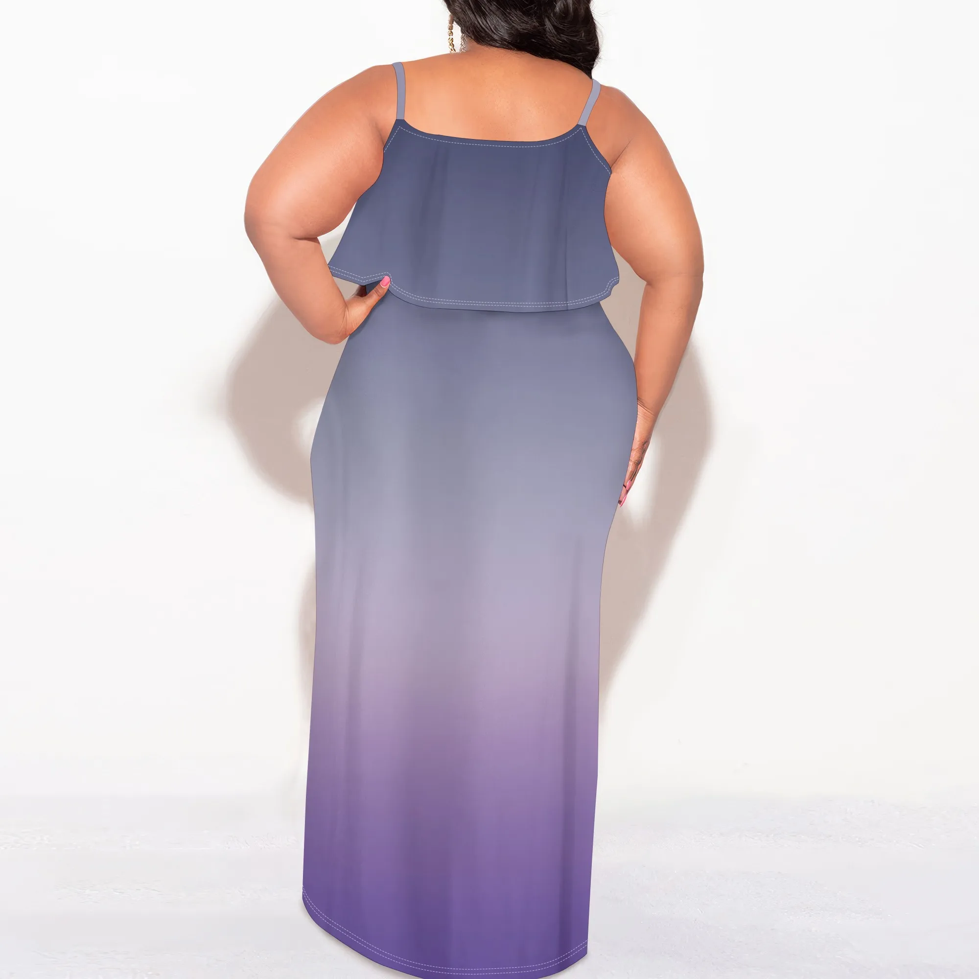 Plus Size Summer Maxi Dress for Curvy Women Spaghetti Strap Casual Loose Sleeveless Solid Color Gradient Flowy Tiered Dress